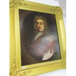 EARLY 18TH CENTURY ENGLISH SCHOOL, oil on canvas "Portrait of Gentleman with Wig and Red Cloak",
