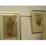 PORTRAITS, 2 unsigned watercolour studies "Peasant Girls", 26cm x 16cm