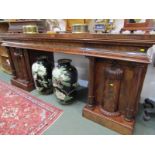 EARLY VICTORIAN TWIN PEDESTAL LARGE SIDEBOARD, column support side cupboards with triple frieze