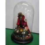 PEDDLER DOLL, glass domed cork face doll with display of "goodies", 37cm height