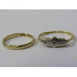 2 LADIES RINGS, 1 x 18ct yellow gold and diamond illusion set 3 stone, size N, other 9ct yellow gold