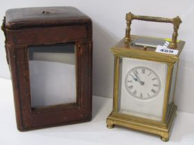 REPEATER CARRIAGE CLOCK, satin finish dial by Hall & Co, Paris, with coiled bar strike, together