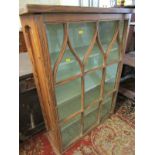 WAXED PINE GLAZED DISPLAY CABINET, shaped arch top astrals, 91cm x 66cm