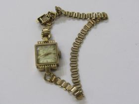VINTAGE 9ct YELLOW GOLD LADY'S COCKTAIL WATCH BY ACCURIST, on 9ct yellow gold bracelet,