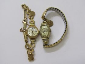 9ct YELLOW GOLD LADY'S WRISTWATCH BY SEKONDA, 9ct gold case and bracelet together with 1 other