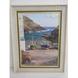 NANCY BAILEY, signed painting on canvas "Lobster Boats, Port Loe", 54cm x 38cm