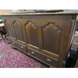ANTIQUE MULE CHEST, twin drawer base with 4 panel front, ogee bracket feet, 97cm height, 157cm width