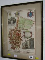 CITY OF LONDON, mid 18th Century hand coloured "Map of Coleman & Bassishaw", 36cm x 25cm