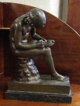 FERDINAND BARBEDIENNE, signed bronze on marble base "Tireur d'Epine", 25cm height with foundry seal