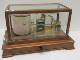 BAROGRAPH, Ross mahogany 7 day cabinet cased Aneroid barograph with drawer base, 36cm width