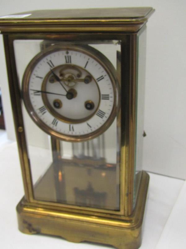 VICTORIAN MANTEL CLOCK, open brocot escapement brass cased mantel clock & key with mercury pendulum, - Image 4 of 10