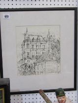 DEREK HOLLAND, signed ink sketch "Chateau de Jezet, Brittany", 95cm x 22cm
