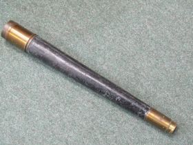 ANTIQUE TELESCOPE, Edwardian brass single draw telescope by Heath & Co, with black leather sleeve
