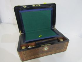 VICTORIAN WALNUT WRITING BOX, attractive straw work & mother of pearl decoration, 35cm width