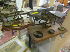 ANTIQUE POSTAL SCALE, with 3 graduated weights together with 1 similar set