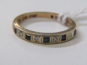 HALF ETERNITY RING, 9ct yellow gold sapphire and diamond half eternity style ring, size L