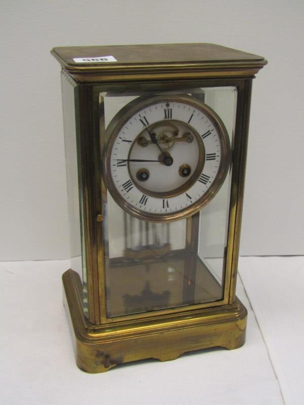 VICTORIAN MANTEL CLOCK, open brocot escapement brass cased mantel clock & key with mercury pendulum,