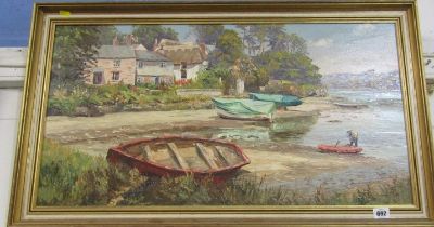 NANCY BAILEY, signed painting on canvas "Ebbing Tide at St Clements", 39cm x 73cm