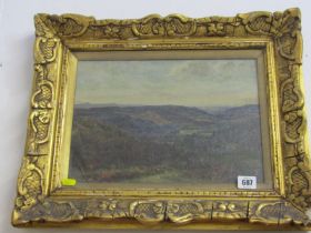 ALFRED HART, signed oil on canvas, "Overlooking the Valley", 25cm x 33cm