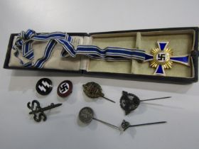 ASSORTED GERMAN NAZI & OTHER BADGES, SS badge with dagger, a 1938 Nazi Mother's cross in case and