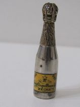 NOVELTY SILVER & ENAMEL PENDANT, a silver pendant in the form of Champagne bottle with enamel name