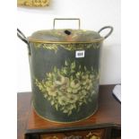 TOLE WARE, floral painted twin handled coal bucket, 39cm height