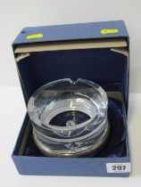 SILVER MOUNTED ASHTRAY, large heavy circular glass ashtray, 12cm diameter with silver rim in