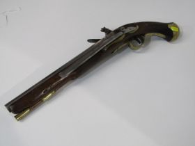 EARLY 19th CENTURY FLINTLOCK PISTOL, long Sea service flintlock pistol with walnut stock, circa