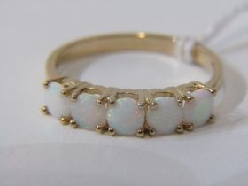 5 STONE OPAL RING, 9ct yellow gold ring set 5 well matched opals, size N/O