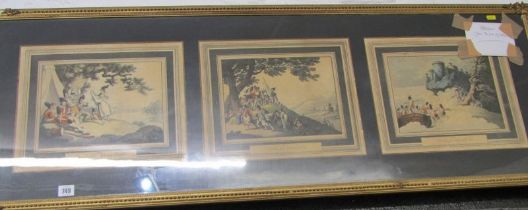 MILITARY AQUATINTS, set of 3 hand coloured aquatints, after Rowlandson "Soldiers Recreating", each