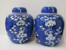 ORIENTAL CERAMICS, pair of large hawthorn blossom underglaze blue design lidded ginger jars, 26cm