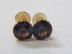 GOLD STONE SET STUD EARRINGS, pair of 9ct yellow gold earrings set purple stones