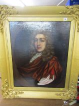 EARLY 18th CENTURY ENGLISH SCHOOL, oil on canvas "Portrait of Gentleman with wig and red coat", 75cm