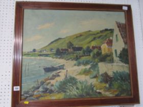 IRISH SCHOOL, oil on canvas, "Irish Coastal Village", 54cm x 65cm
