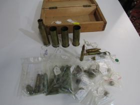 MILITARIA INTEREST, small collection of brass shell cases, also spent bullets recovered from Cold
