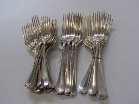 SILVER CUTLERY, set of 12 silver dinner forks, together with 12 silver side forks, makers R&B