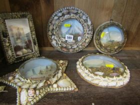 VICTORIAN SHELL ART, collection of 5 shell framed displays