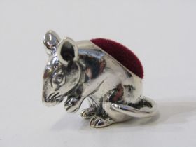 NOVELTY SILVER PIN CUSHION IN THE FORM OF A SEASTED MOUSE, stamped 925