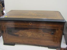 ANTIQUE MUSICAL BOX, an impressive rosewood marquetry cased 7-bell musical box , 26cm cylinder (some