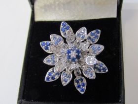 ARTICULATED SAPPHIRE & DIAMOND FLORAL SHAPED RING, 14ct white gold ring set sapphires and diamonds