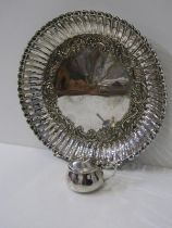 WHITE METAL CIRCULAR TRAY & SILVER MUSTARD, white metal tray stamped RFM, with pierced border and