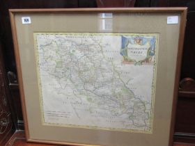 EARLY ANTIQUE MAP, hand coloured antique map, "Northamptonshire" by Robert Morden, 35cm x 41cm