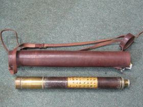 ANTIQUE TELESCOPE, 19th Century maritime leather cased single draw brass telescope with flag code