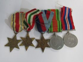 WWII GROUP OF 5 MEDALS, including War & Defence medals, African, Italy & 1939/45 Stars