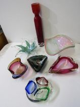 RETRO GLASS, collection of 7 pieces of retro glassware, including Murano Venetian glass triangular