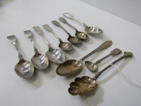 SILVER SPOONS, various silver spoons including Georgian fiddle pattern spoons, mixed dates and