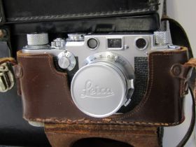 PHOTOGRAPHY, Leica DRP camera NO. 544787 with leather case, also Leica 1:3.5 lens, Weston Master