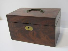 LATE GEORGIAN MAHOGANY TEA CADDY, twin section fitted interior, 25cm width