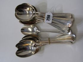 SILVER CUTLERY, set of 12 silver rat tail dessert spoons, together with a set of 12 matching rat