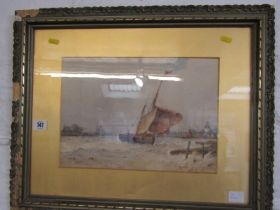 F J ALDRIDGE, signed watercolour "Two masted fishing vessels in choppy waters", 24cm x 35cm